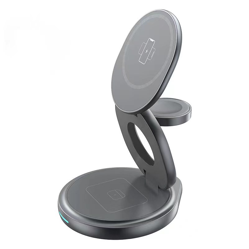 BST-MS002 High Quality 3 in 1 metal housing 15W Quick Desktop Wireless Charger with 360 degree rorating seat