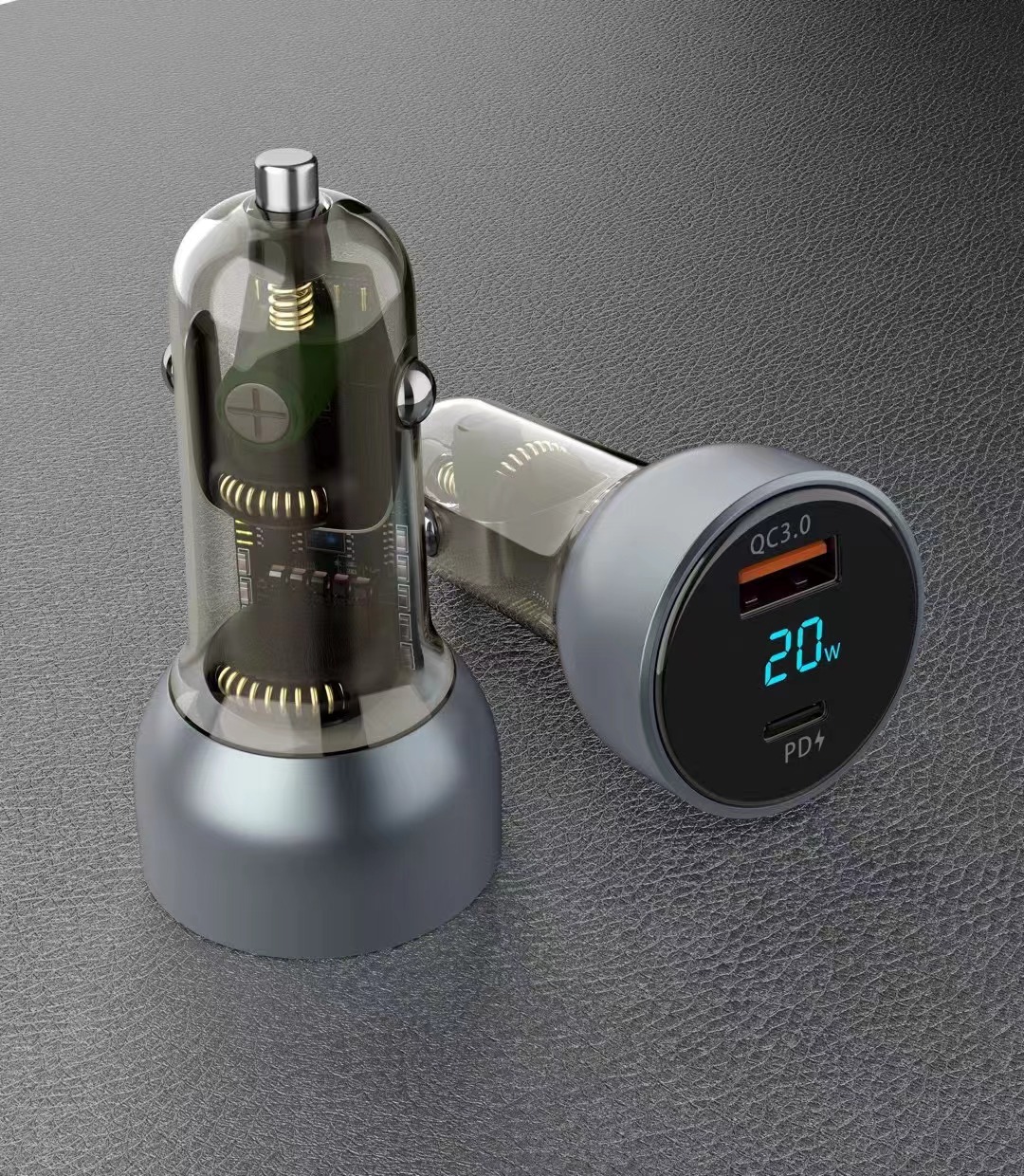 BST-S024 Metal + transparent housing car charger, with display charging Power